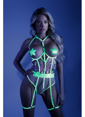 In a Trance Suspender Body with Open Cups - Neon Lime