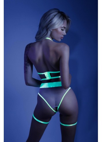 In a Trance Suspender Body with Open Cups - Neon Lime
