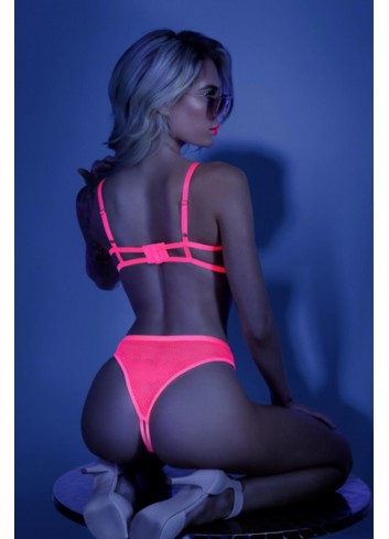 Sweet Escape Bra with Open Cups and Sexy Thong - Neon Pink