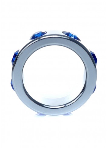 Pierścień-Metal Cock Ring with Dark Blue Diamonds Small