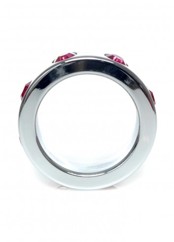 Pierścień-Metal Cock Ring with Pink Diamonds Medium