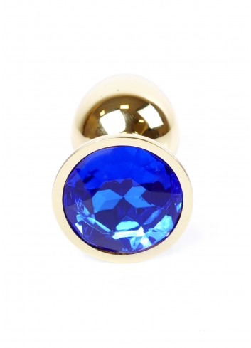 Korek analny złoty z niebieskim kryształem