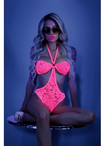 Impress Me Lace Body with Open Back - Neon Pink