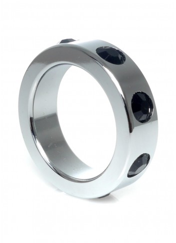 Pierścień-Metal Cock Ring with Black Diamonds Medium